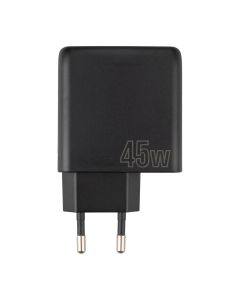 Зарядное устройство Proove Silicone Power 45W (USB-C + USB) Черное (Black)