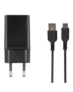 Зарядний пристрій Borofone BA68A (1 USB) 2.1A + кабельType-C Чорний (Black)