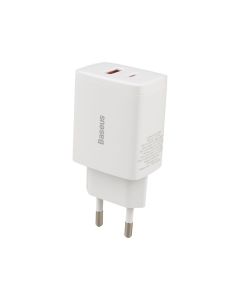 Baseus Compact Quick Charger 20W QC+PD (1USB-C + 1USB) Білий (White)