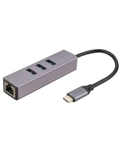 USB хаб Hoco HB34 Easy Link Gigabit Ethernet adapter (Type-C to 3 USB3.0 + RJ45) Сірий (Grey)
