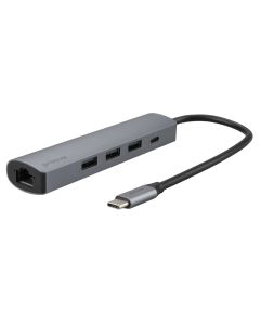 USB хаб Proove Iron Link 5in1 Type-C (3 USB3.0 + Type-C + RJ45) Сірий (Grey)