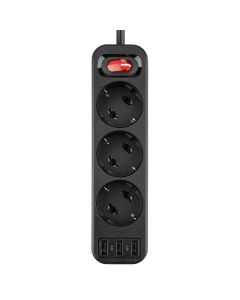 Мережевий фільтр Hoco NS2 3 розетки + 3 USB 1.8м Чорний (Black)