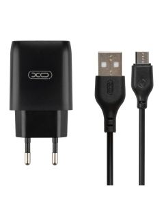 Зарядное устройство XO L57 (2USB) 2.4A + кабель Micro-USB Черный (Black)