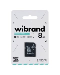 Карта памяти MicroSD Wibrand 8 Гб Class 10 UHS-1 + адаптер