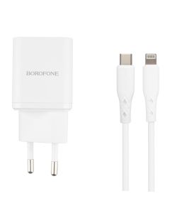 Зарядний пристрій Borofone BN7 (1USB + 1USB-C) 20W+ кабель Type-C to Lightning Білий (White)