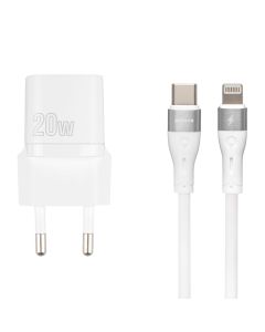 Зарядное устройство Proove Silicone Power PD 20W + кабель Type-C to Lightning Белый (White)