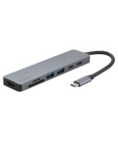Type-C хаб Proove Iron Link 7in1 (Type-C to 2 Type-C + 2 USB3.0 + HDMI + SD + TF) Срібний (Silver)