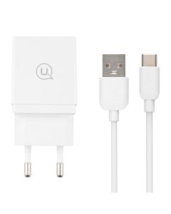 Зарядний пристрій Usams СС090 (2 USB) 2.1A + кабель Type-C Білий (White)