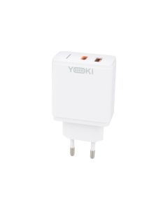 Зарядний пристрій Yoki Led Series YK-33PD+QC 33W (1USB-C + 1USB) Білий (White)