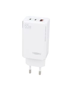Зарядний пристрій Yoki Led Series YK-65 GaN Ultra (2USB-C + 1USB) 65W Білий (White)