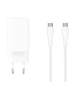 Зарядний пристрій Walker WH-75 (1USB + 1USB-C) GAN 65W + кабель Type-C to Type-C Білий (White)