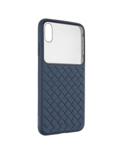 Чохол накладка для iPhone XS MAX Baseus Glass & Weaving Синя (Blue)