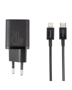 Зарядний пристрій Baseus Super Silicone PD 20W + кабель Type-C to Lightning Чорний (Black)