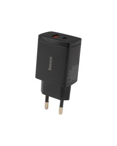Baseus Compact Quick Charger 20W QCPD 1Type-C  1USB Чорний (Black)